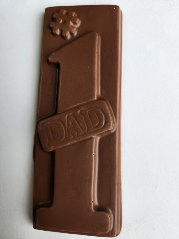 Solid Chocolate Bar with #1 Dad written on it