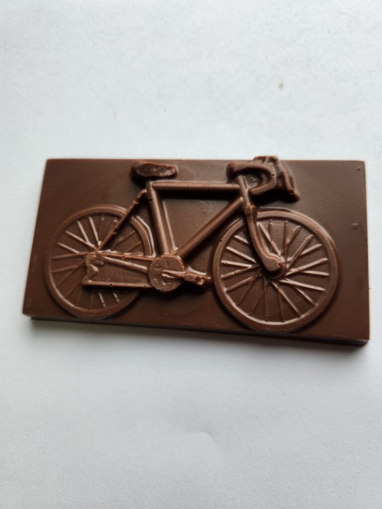 A solid milk chocolate candy bar