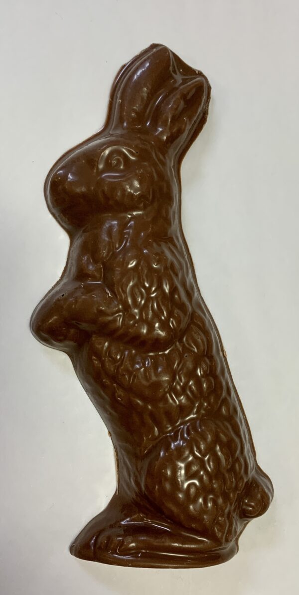 A solid chocolate standing rabbit