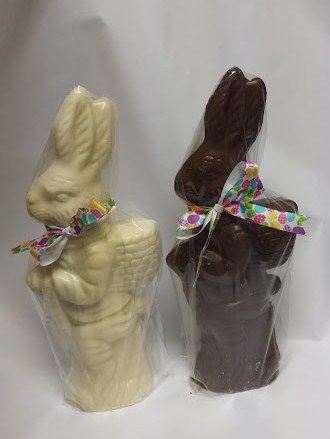 Two large 3D chocolate bunnies